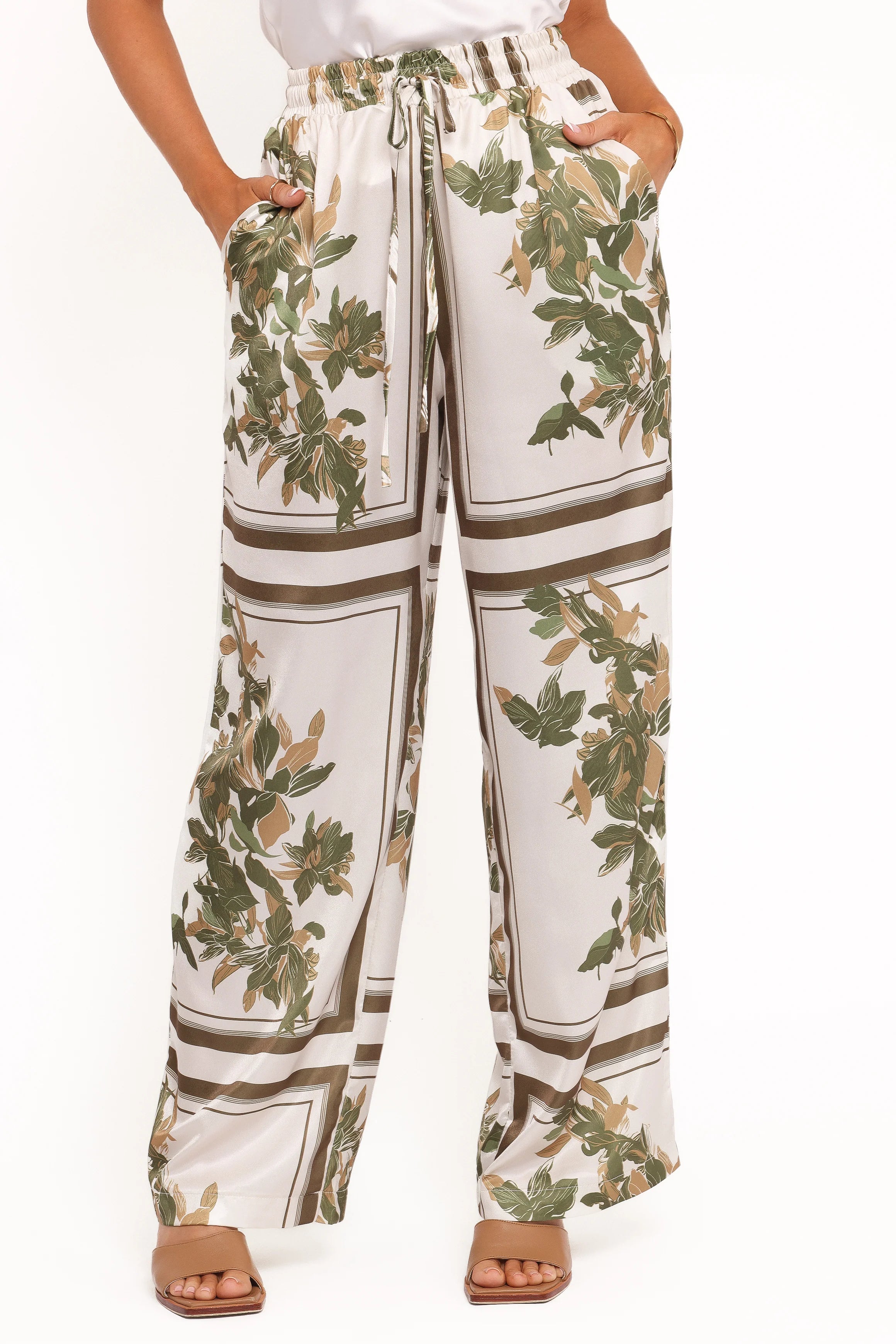 Lara Wide Leg Pants Olive Print