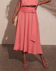 Sharena Waist Tie Midi Skirt