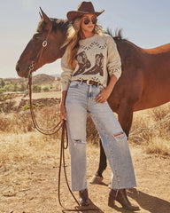 Canyon Prairie Cowboy Boot Motif Sweater