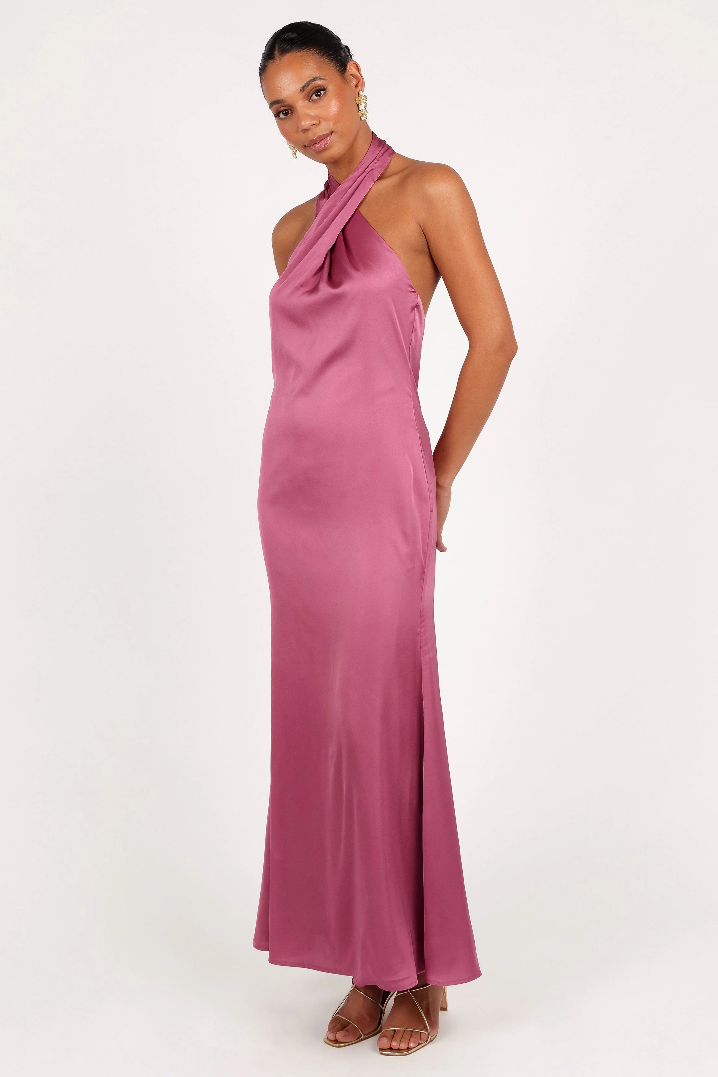 Mila Halterneck Maxi Dress Dark Rose
