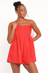 Liora Pleated Romper Red