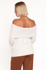 Kenny Off Shoulder Knit Sweater Cream
