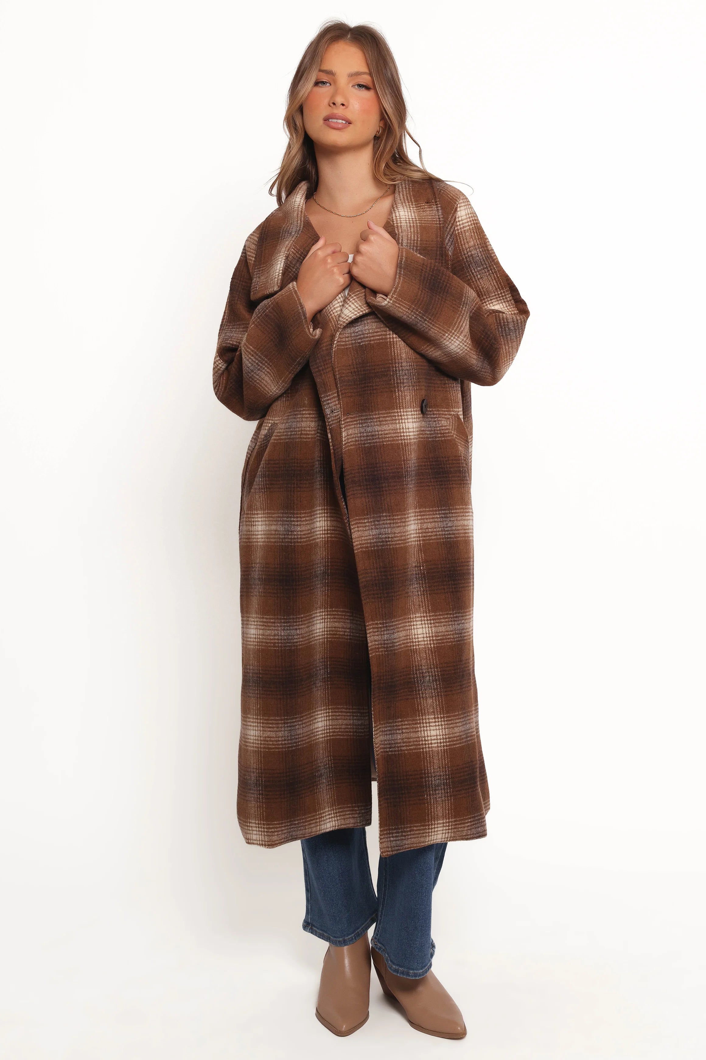 Maya Long Coat Brown Check