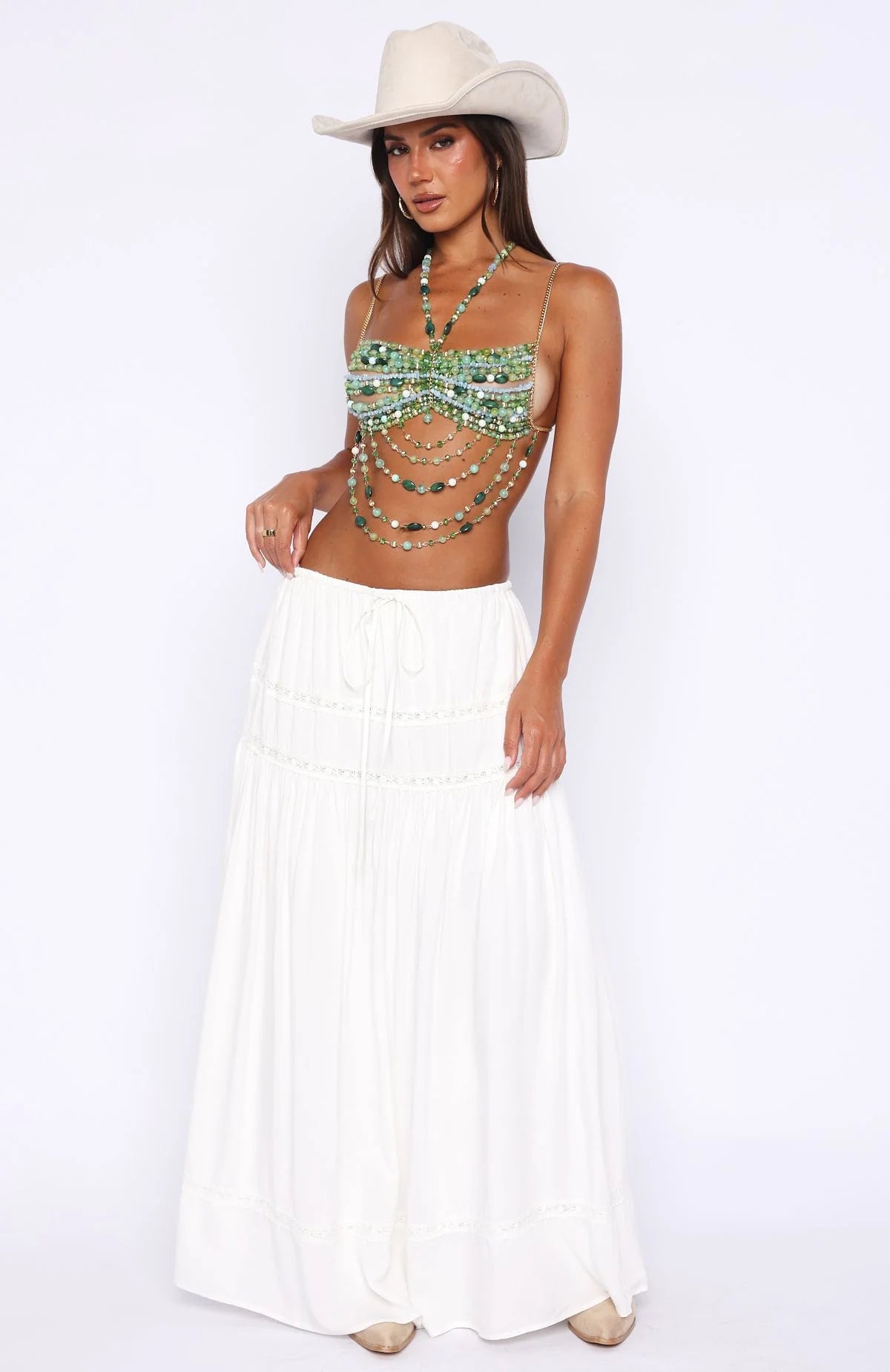 Own The Night Beaded Top Green