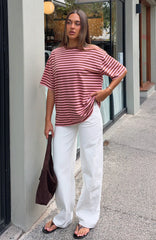 Touchdown Oversized Tee Brown Pink Stripe