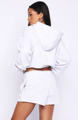 On My Own Terms Boxy Zip Front Hoodie Grey Marle