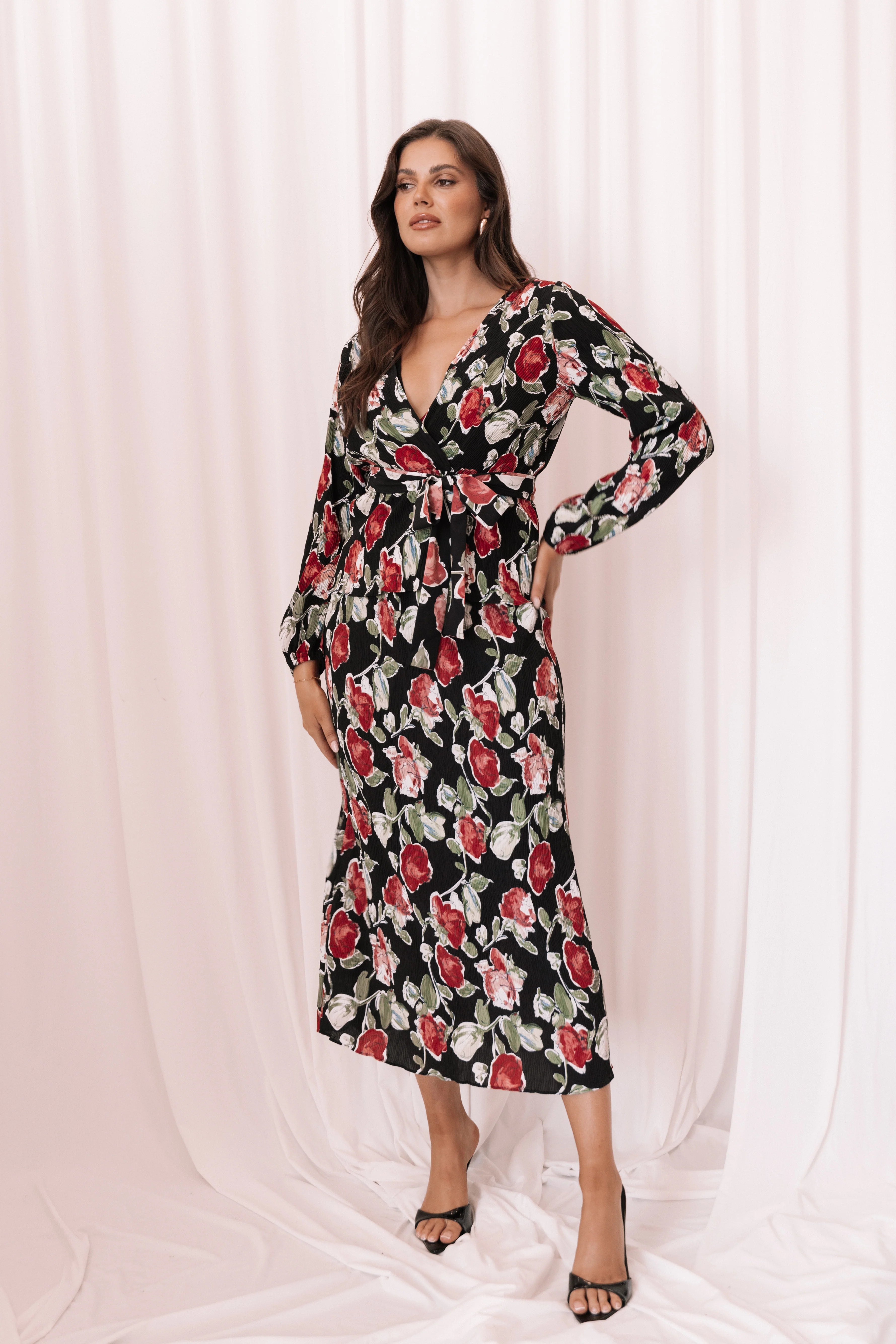 Minelli Pleat Midi Skirt Black Rose