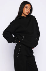 Glow Your Own Way Studded Oversized Hoodie Black