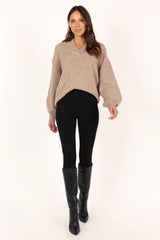 Carly Collar Knit Sweater Oatmeal