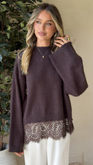 Kylan Lace Trim Sweater Brown