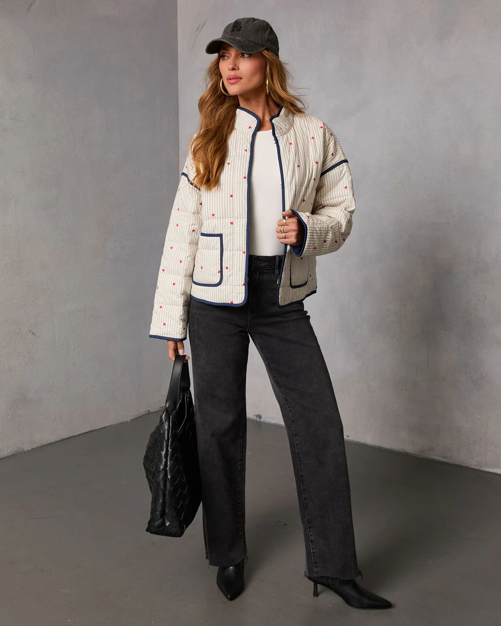 Warm Hearts Quilted Heart Print Jacket