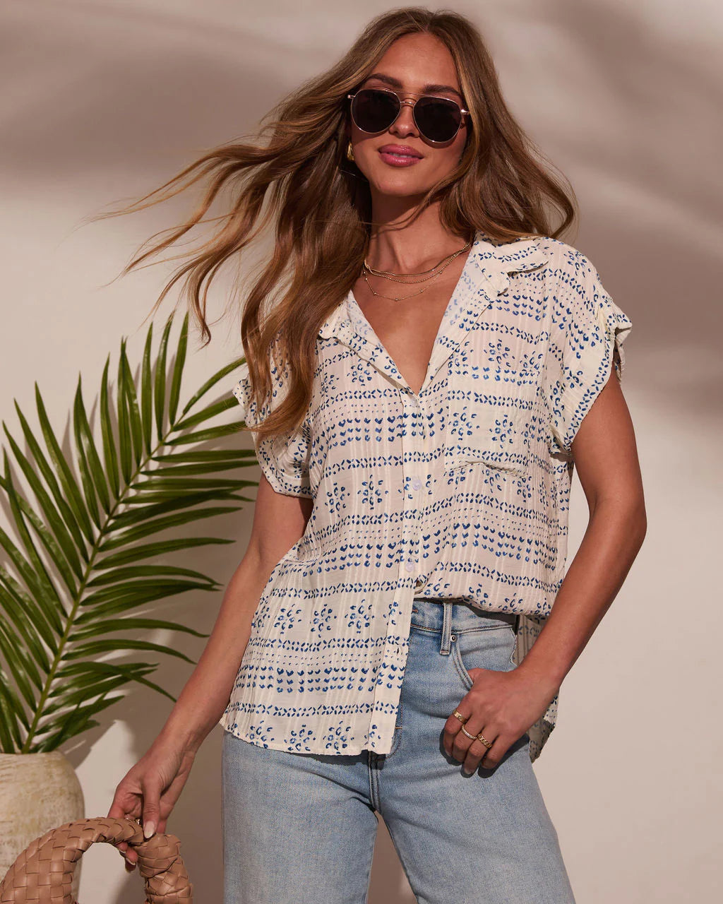Mistie Abstract Button Down Top