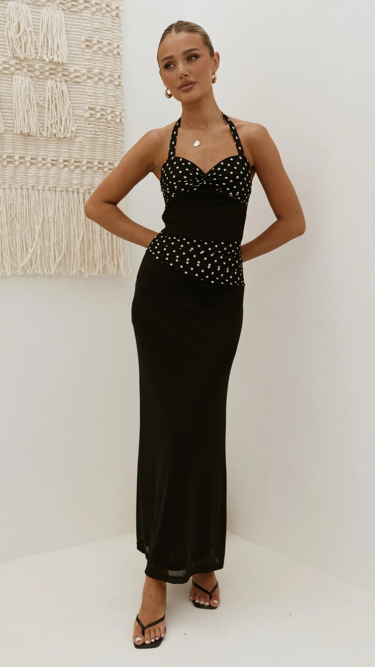 Nelly Maxi Dress Black White Polka
