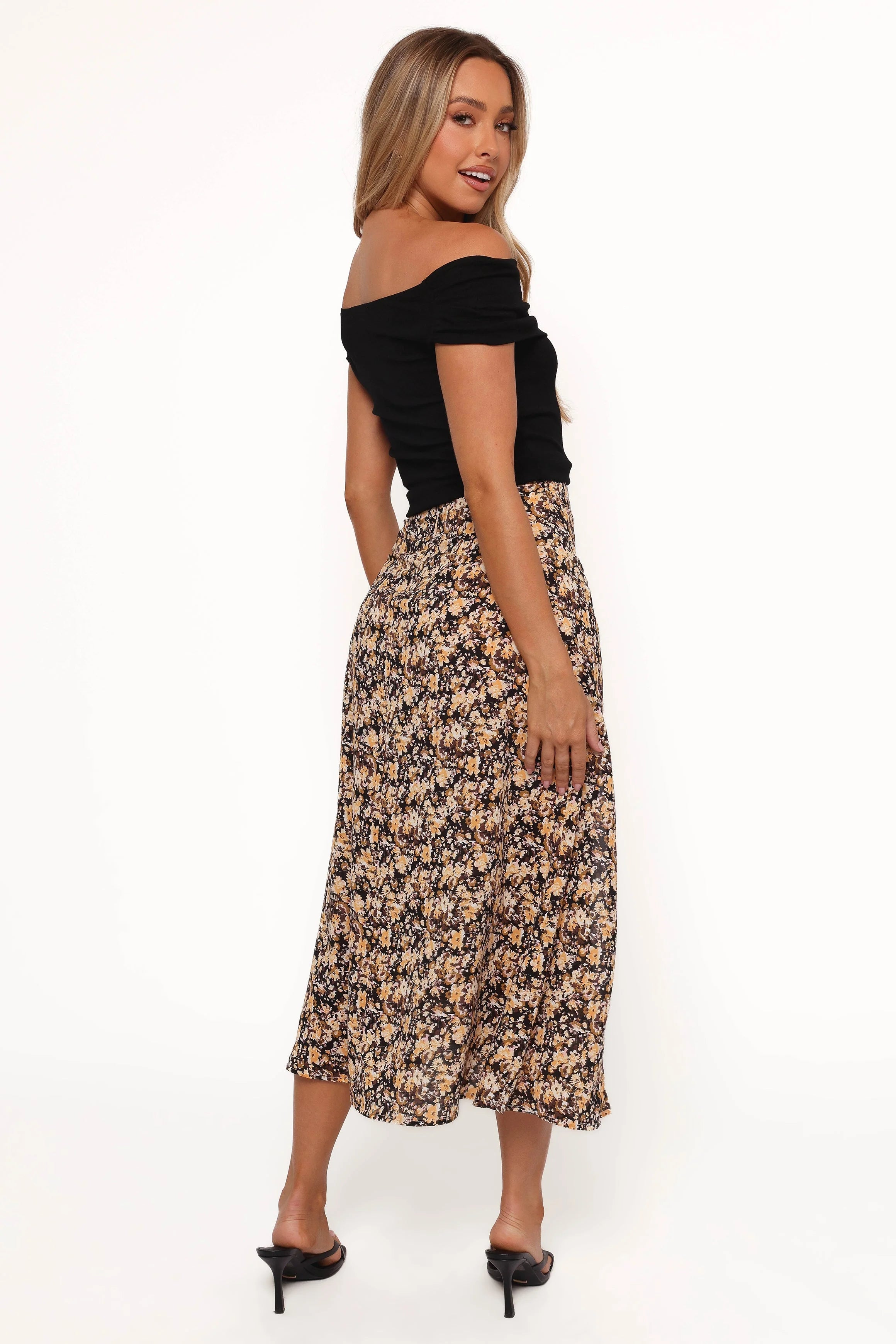Willow Midi Skirt Black Ditsy Floral
