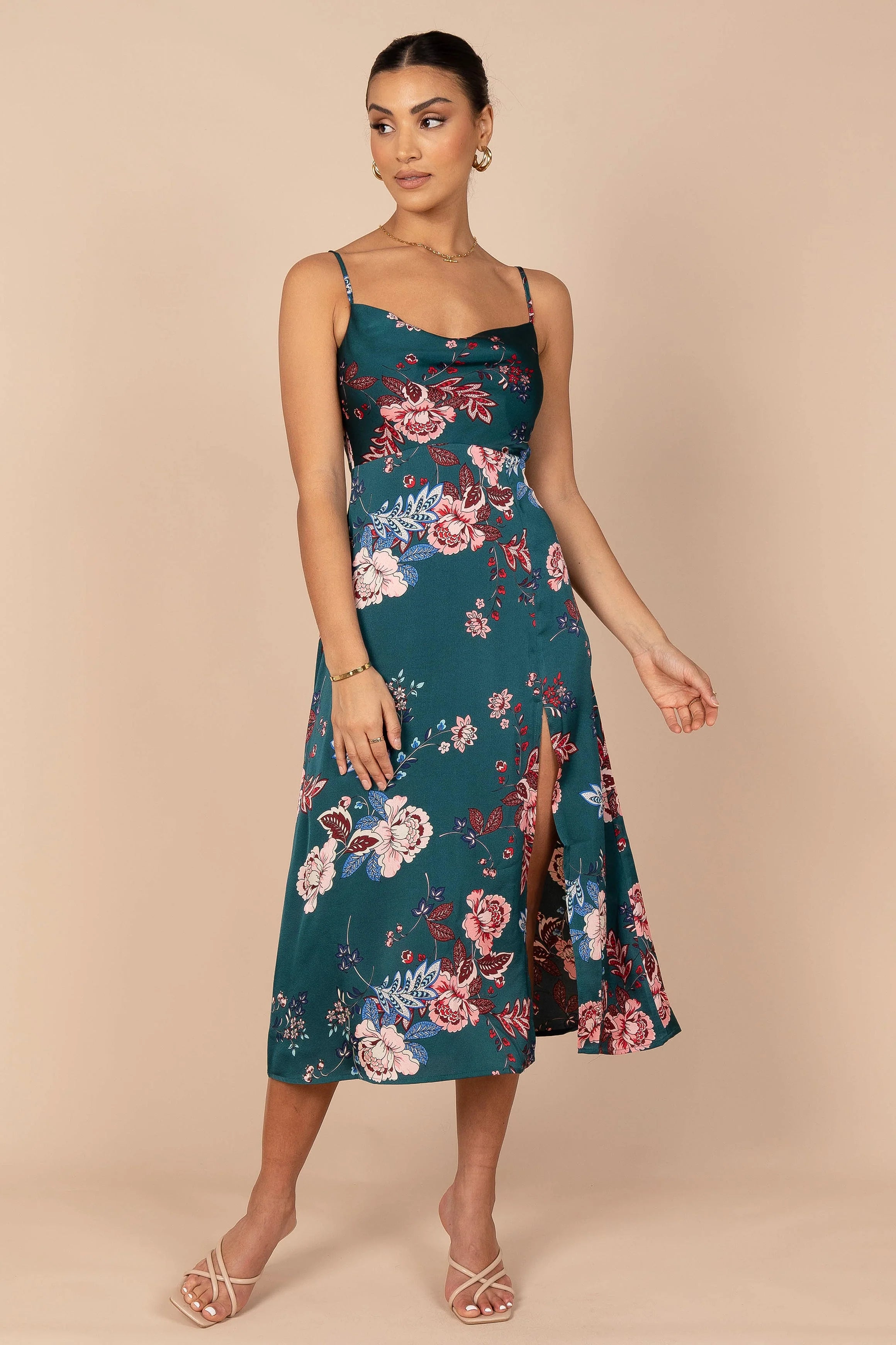 Alejandra Cowl Neck Midi Dress Emerald