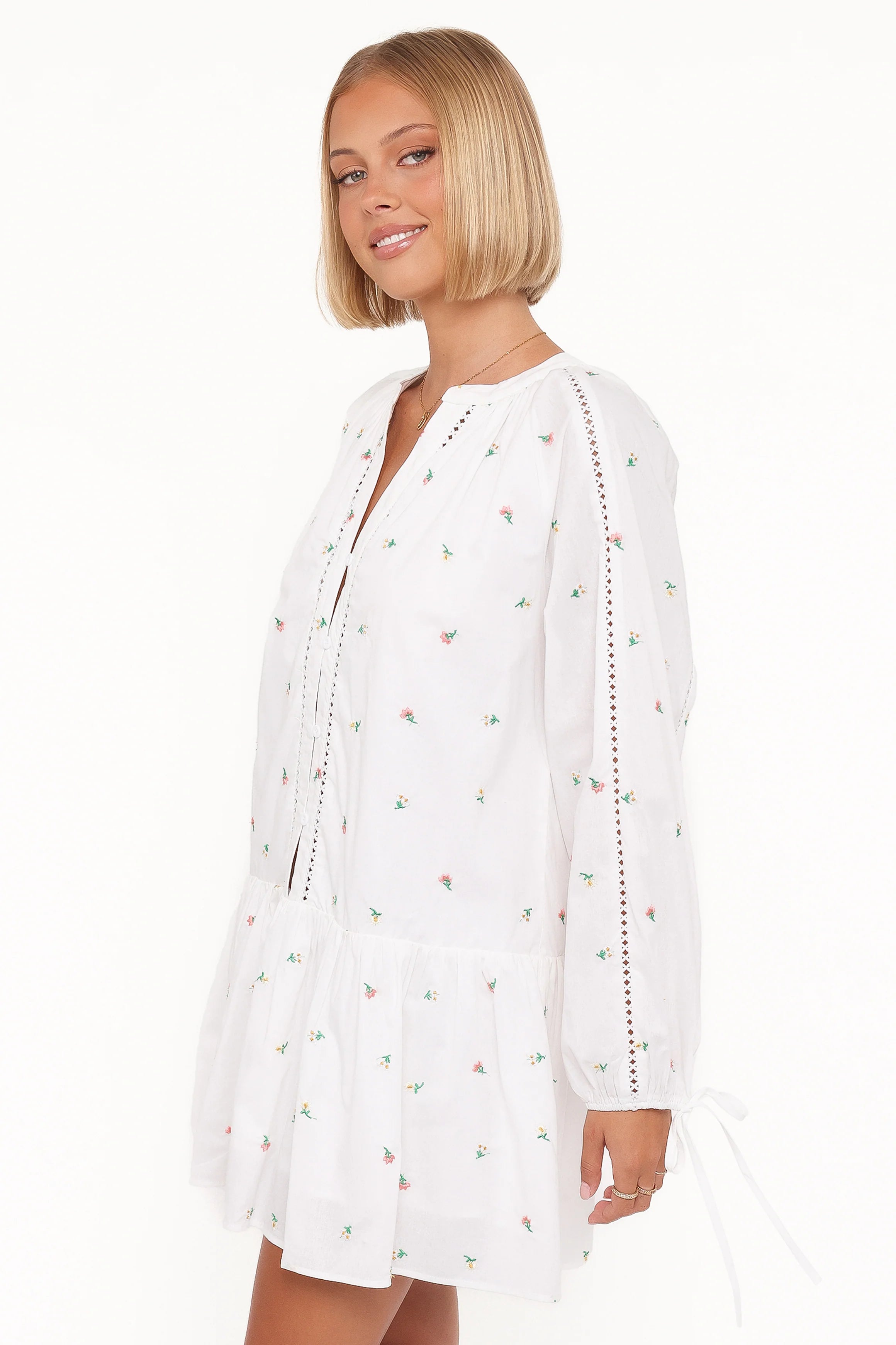 Hart Long Sleeve Mini Dress White Floral