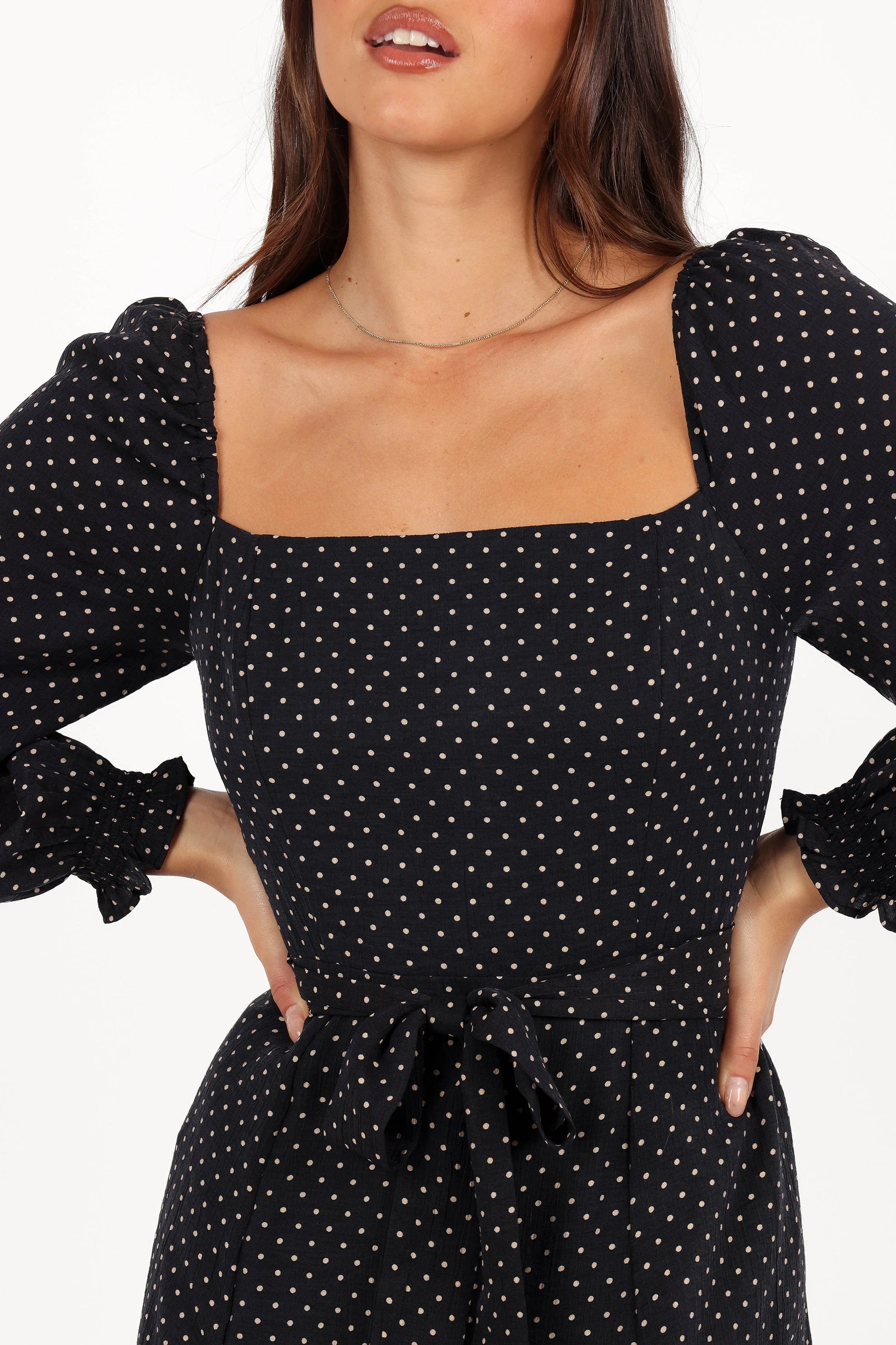 Ettie Long Sleeve Midi Dress Black Polka Dot