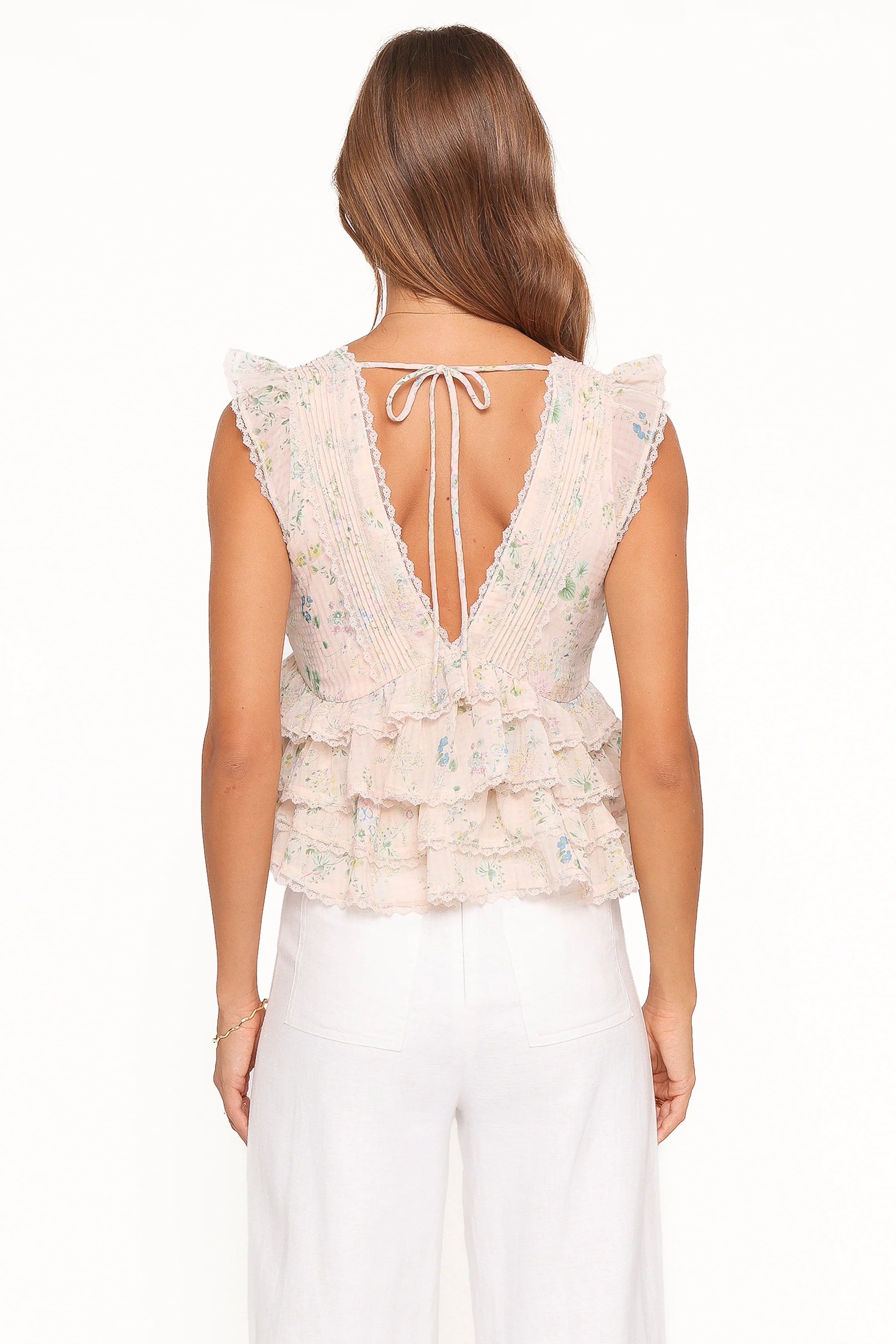 Yana Ruffle Top Pastel Pink Floral