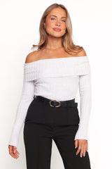 Anderson Wide Rib Off Shoulder Top Pastel Grey