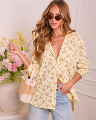 Rosy Dawn Floral Cotton Button Down Top