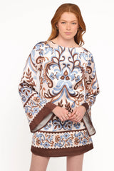 Megan Mini Dress Ivory Brown Blue
