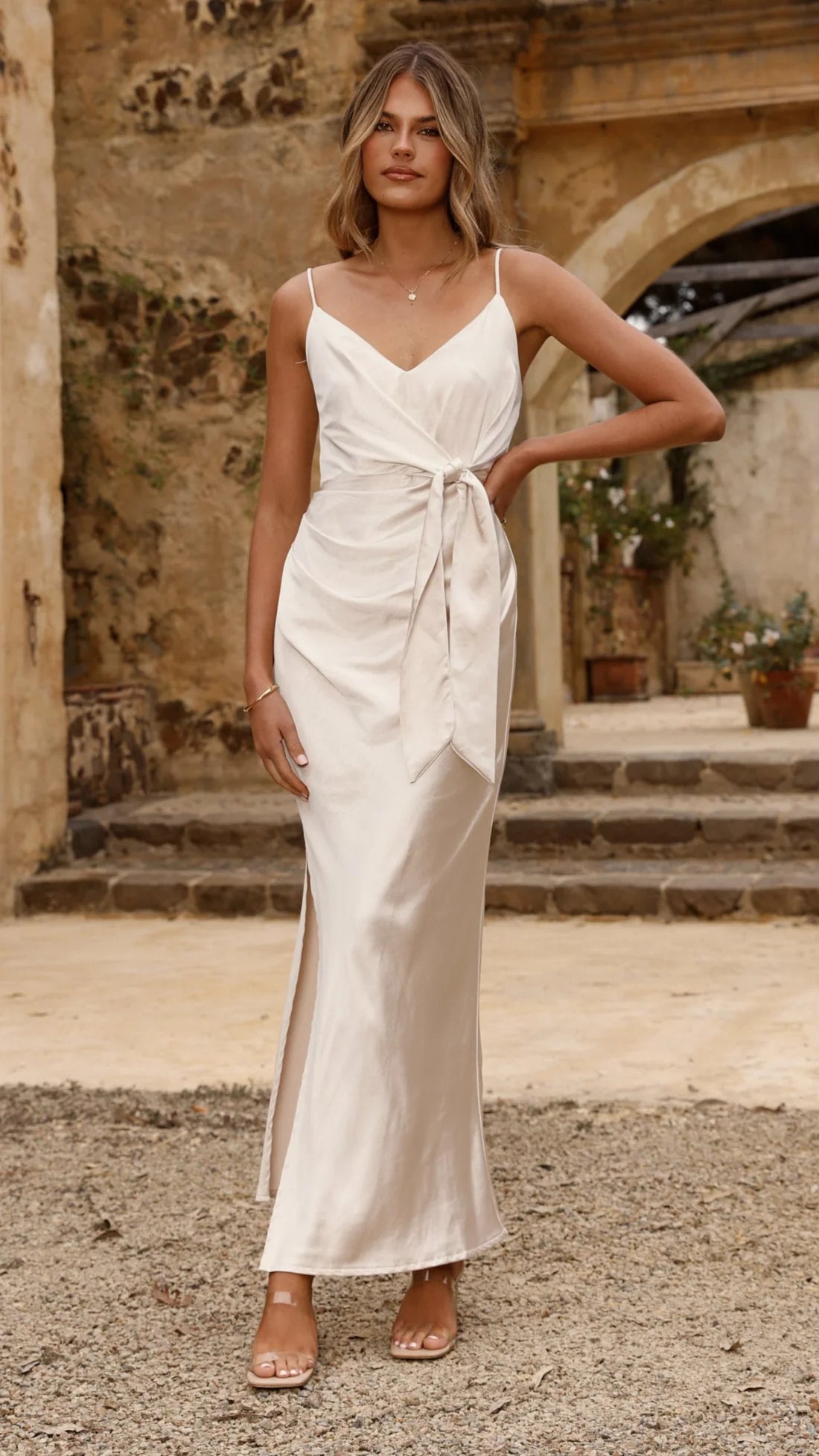 Yasmeen Tie Front Maxi Dress Champagne
