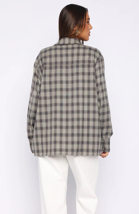 At First Light Button Up Shirt Blue Grey Check