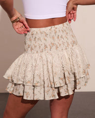 Prairie Peony Floral Ruffle Lace Trim Mini Skirt