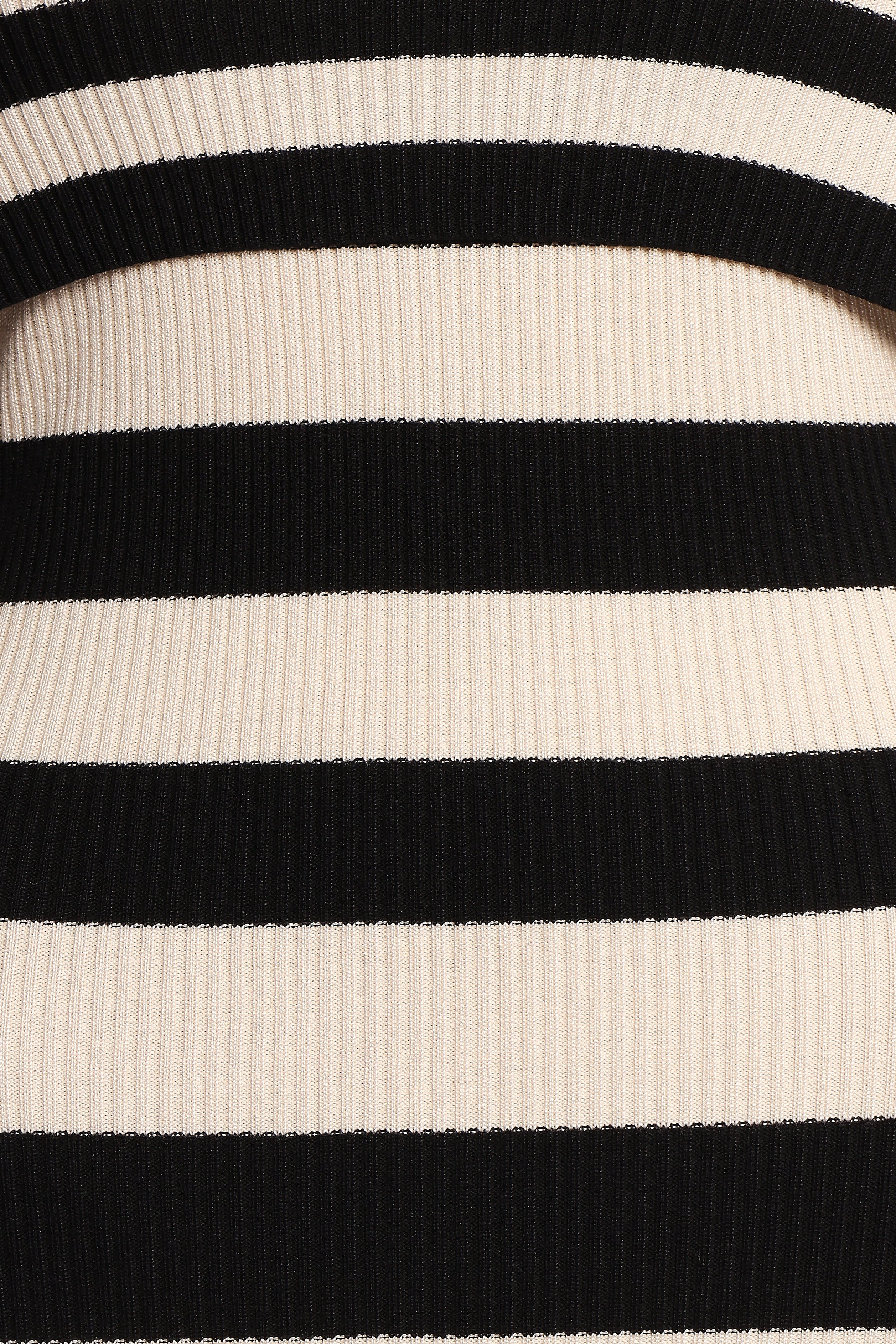 Banks Off Shoulder Knit Dress Black Cream Stripe