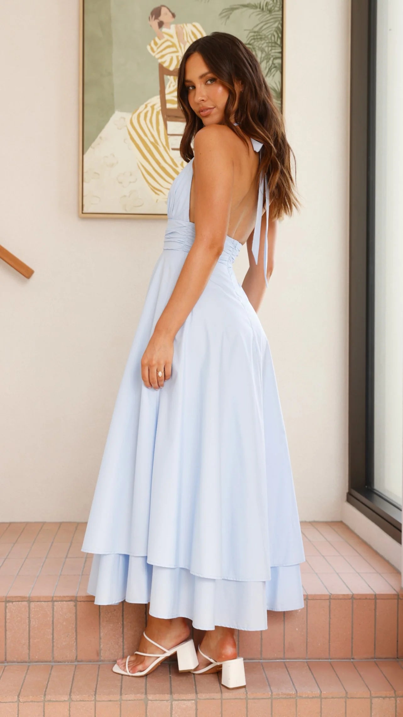 Kathy Halter Neck Maxi Dress Light Blue