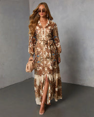 Echo Note Printed Waist Tie Maxi Dress