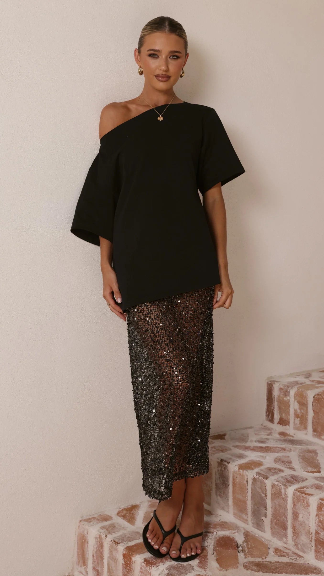 Verlo Sequins Maxi Skirt Black