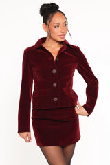 Lainey Velvet Cropped Jacket Burgundy