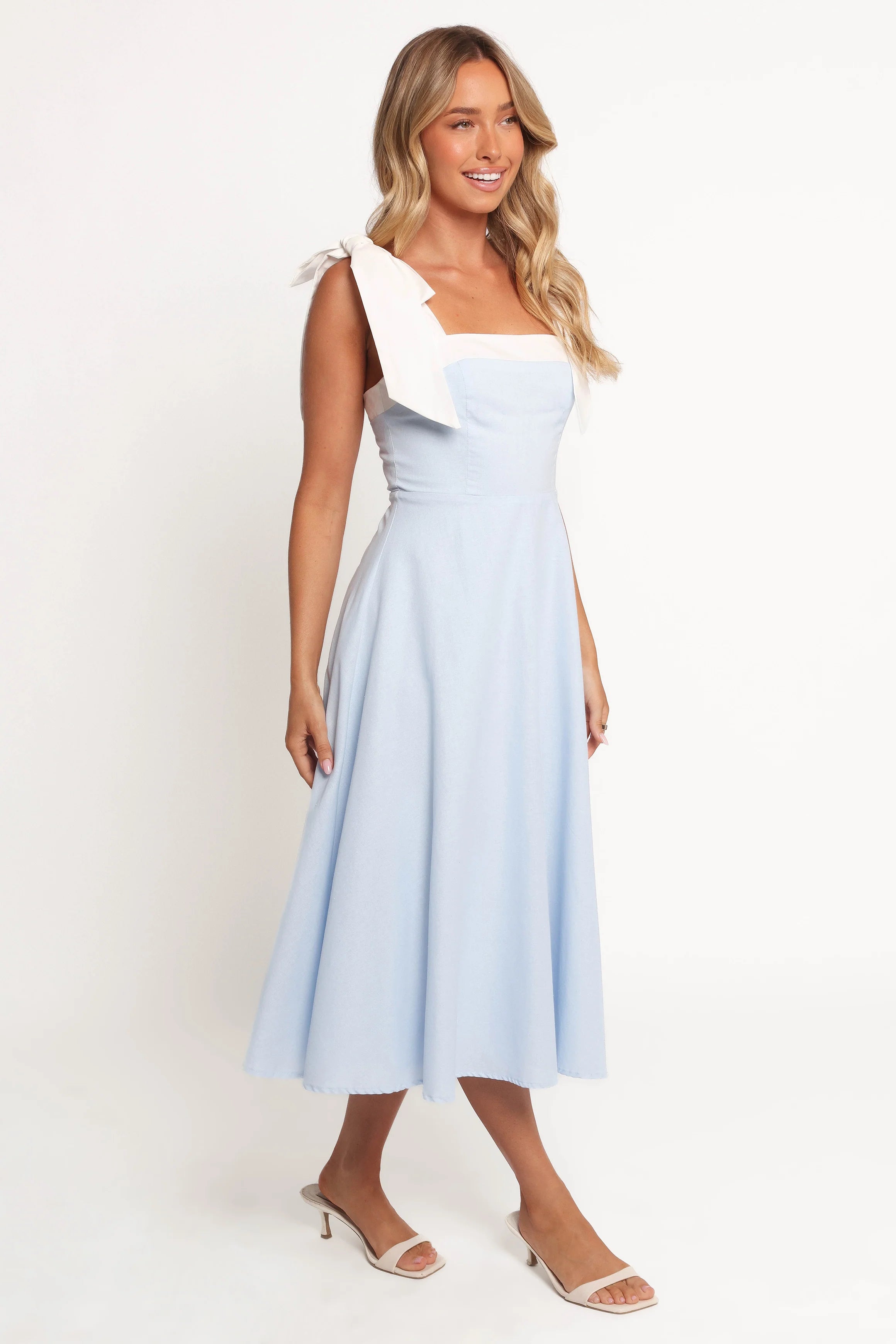Olinda Midi Dress Pale Blue White
