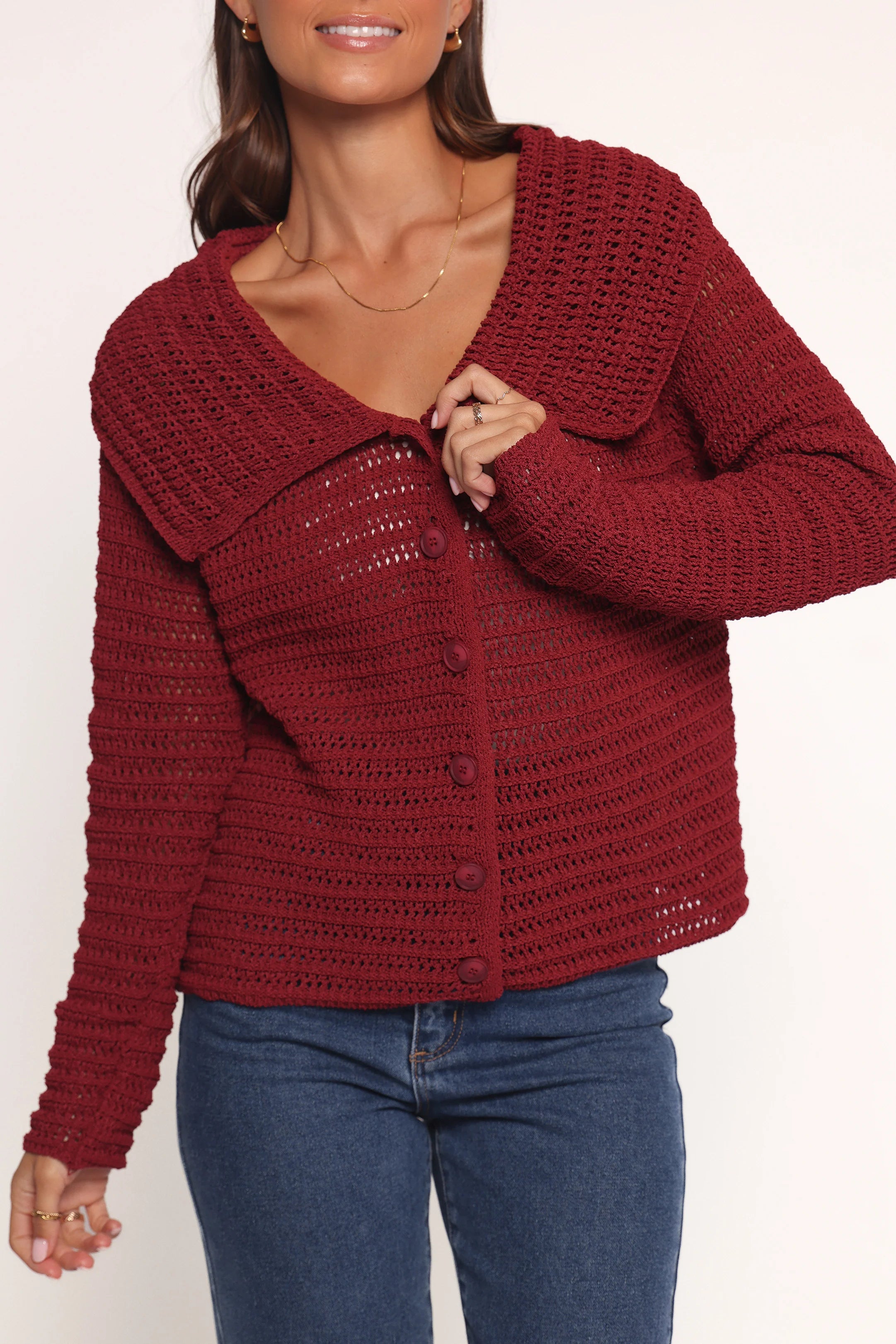 Lyra Large Collar Cardigan Burgundy