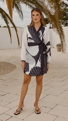 Cassidy Long Sleeve Mini Dress White Navy